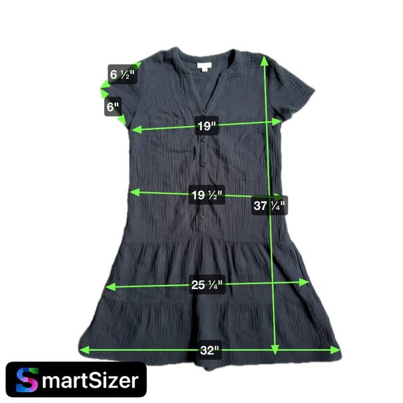 J Jill Dress Womens XS Black Cotton Tiered Drop‎ Waist Button Oversized Shirt - Picture 2 of 7